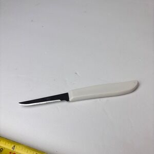 Vintage Pampered Chef Paring Knife White Handle Serrated Stainless Steel 6.5"